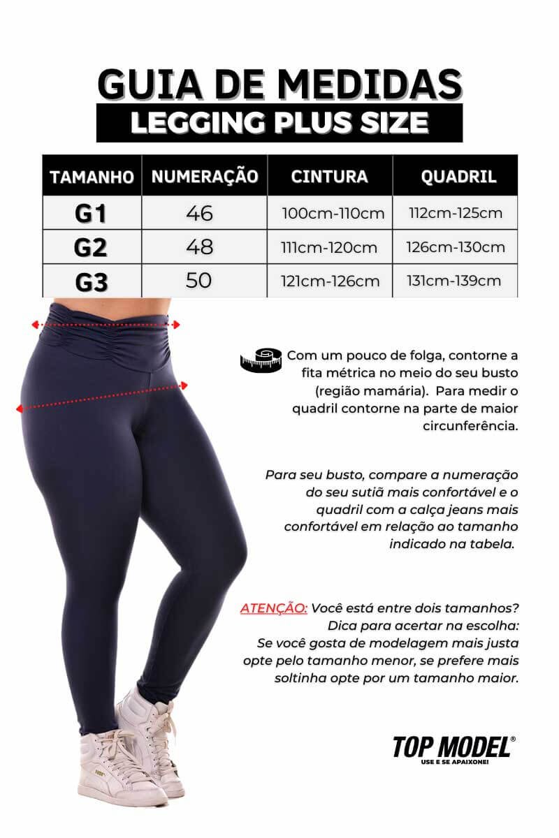 Legging Plus Size Supplex Plus Cós Franzido Top Model