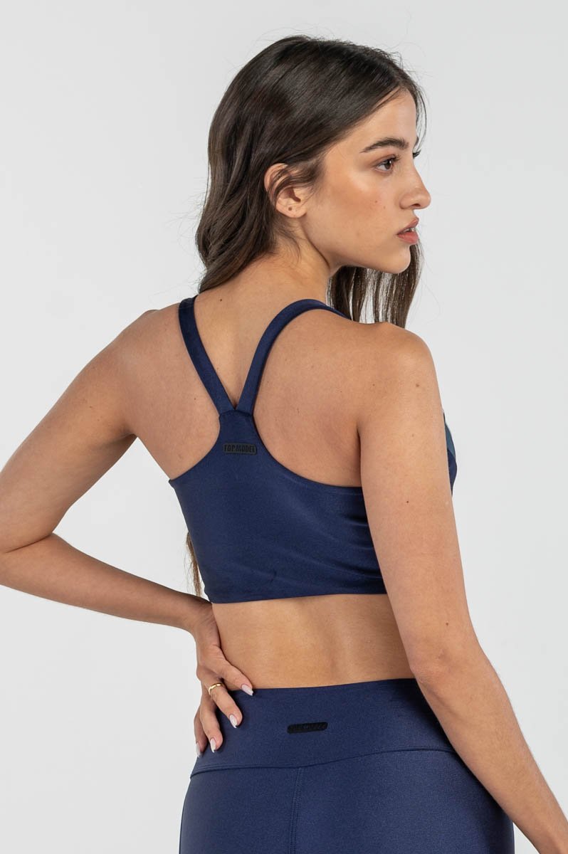 Top Lycra Fit Pulse Azul Marinho Com Cinza Top Model