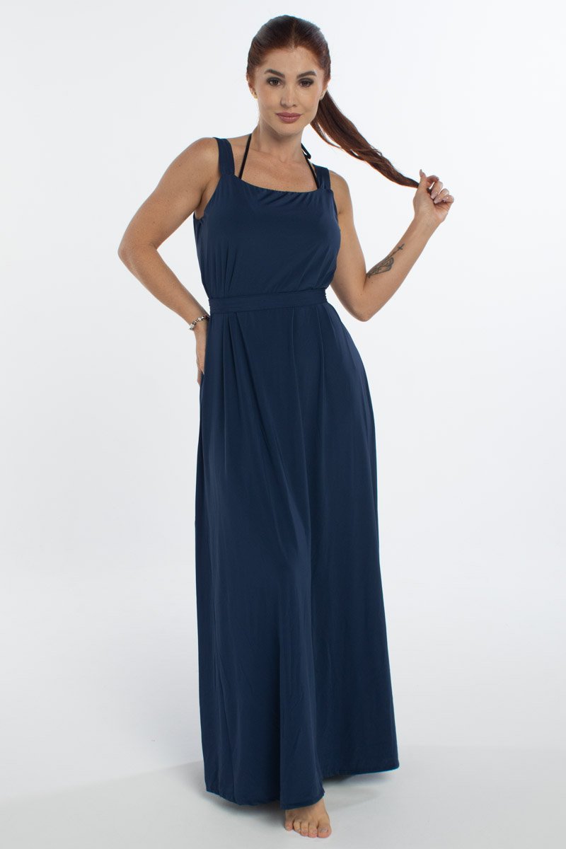 Saída de Praia Vestido Longo UV Azul Marinho