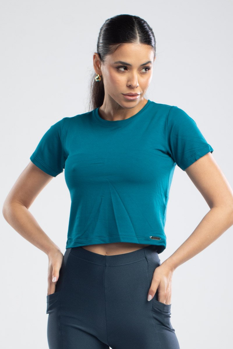 Blusa Manga Curta Elsa Preto Top Model